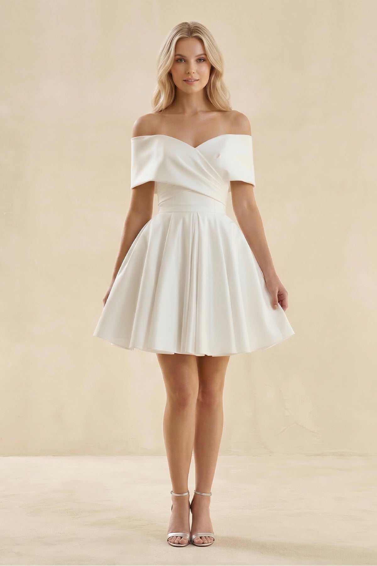 Robe de mariée ivoire trapèze en satin à épaules dénudées à corset - Harana