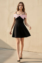 Robe courte black & pink à épaules dénudées avec nœud - Harana