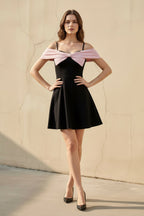 Robe courte black & pink à épaules dénudées avec nœud - Harana