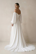 Robe de mariée blanche trapèze mousseline manches longues - Harana