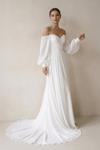 Robe de mariée blanche trapèze mousseline manches longues - Harana