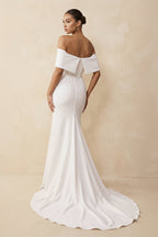 Robe de mariée blanche en crêpe coupe sirène à épaules dénudées - Harana