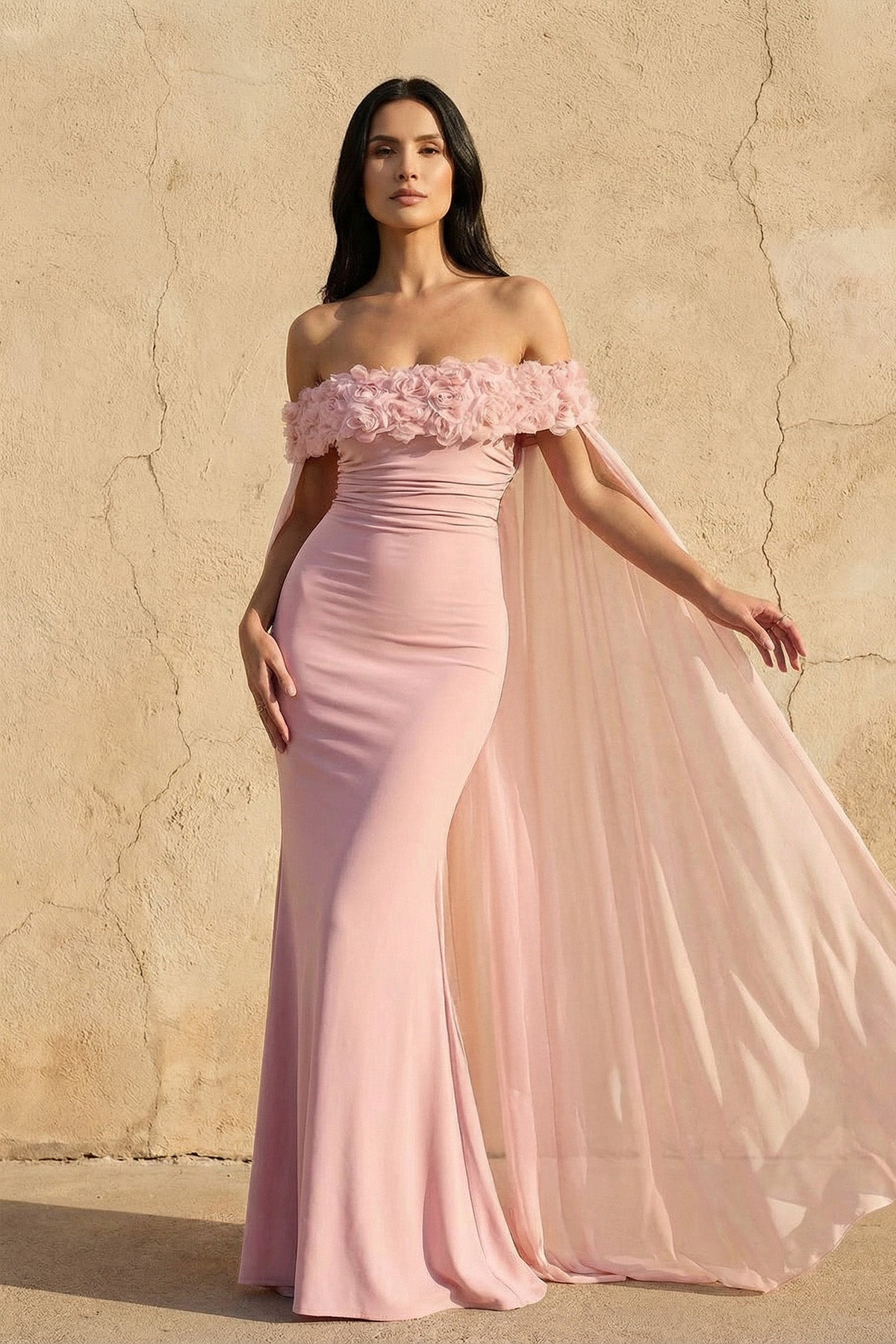 Robe longue rose à épaules dénudées - Harana