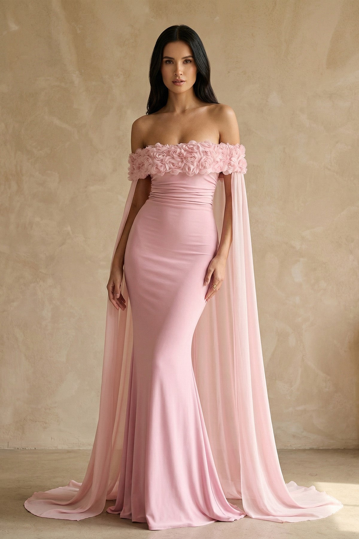 Robe longue rose à épaules dénudées - Harana