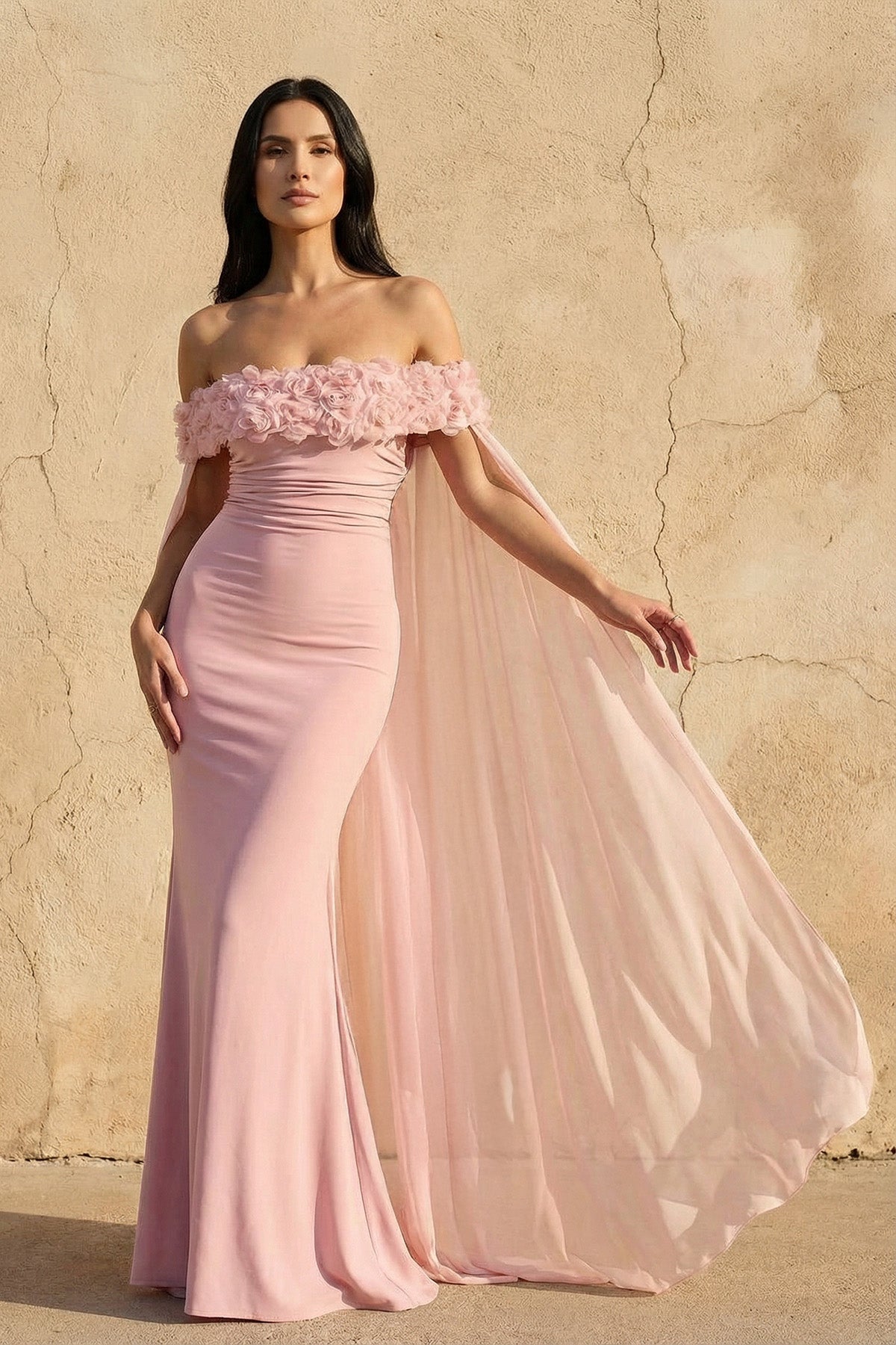 Robe longue rose à épaules dénudées - Harana