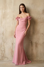 Robe longue rose à épaules dénudées - Harana