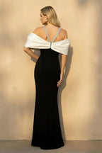 Robe longue black & white coupe sirène à épaules dénudées perlée - Harana