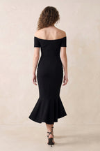 Robe noire midi coupe sirène à épaules dénudées - Harana