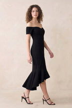 Robe noire midi coupe sirène à épaules dénudées - Harana