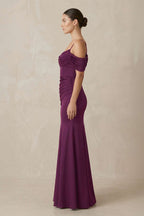 Robe demoiselle d’honneur fig longue à épaules dénudées manches courtes froncée - Harana