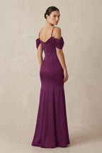 Robe demoiselle d’honneur fig longue à épaules dénudées manches courtes froncée - Harana