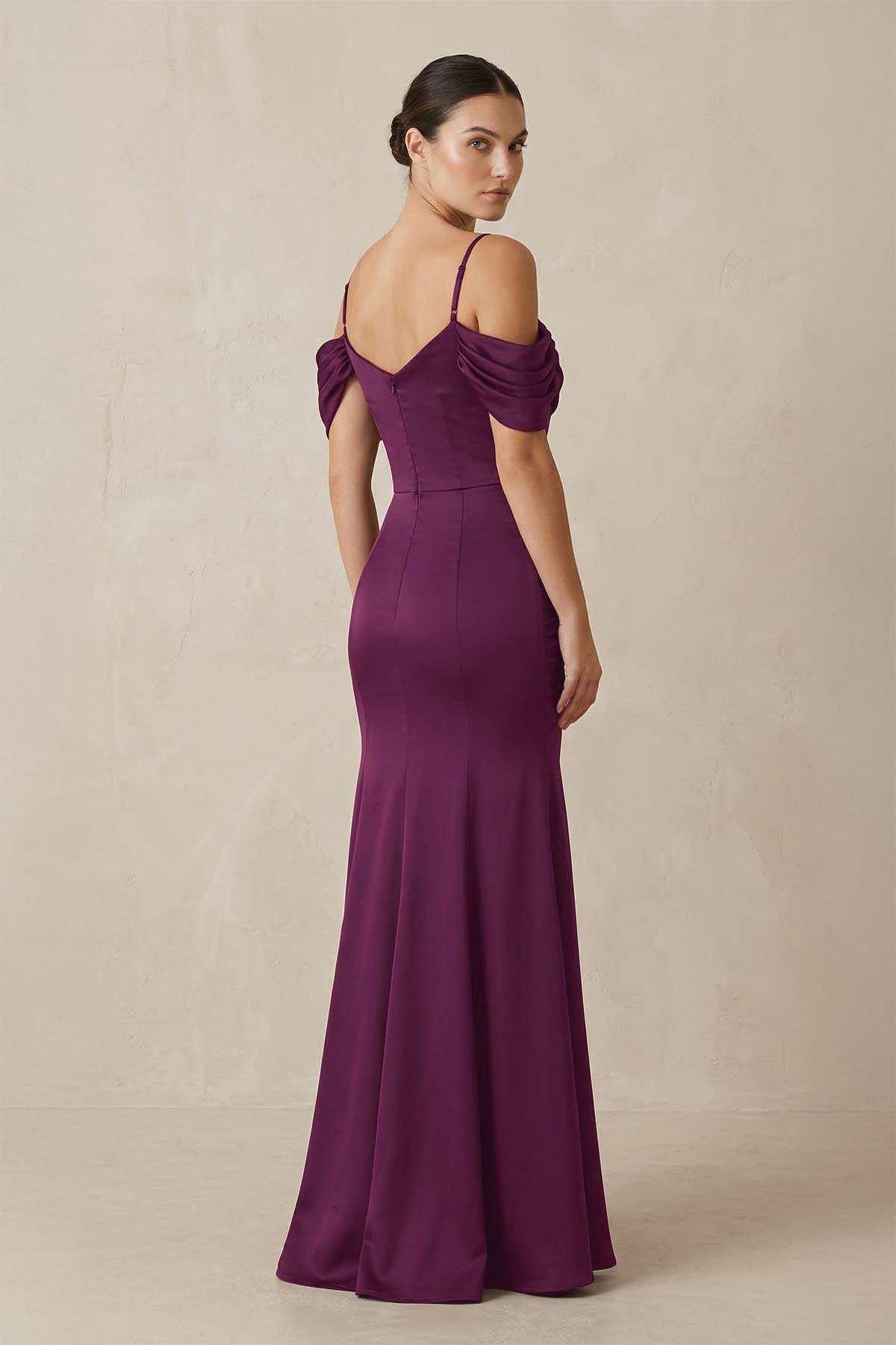 Robe demoiselle d’honneur fig longue à épaules dénudées manches courtes froncée - Harana