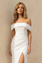 Robe de mariée blanche sirène satinée avec fente - Harana