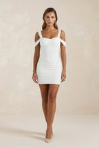 Robe de mariée blanche courte fourreau satinée à corset - Harana
