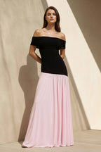 Robe longue black & pink à épaules dénudées plissée - Harana