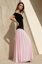 Robe longue black & pink à épaules dénudées plissée - Harana