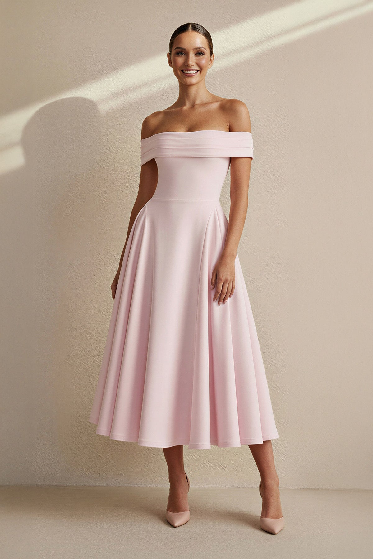Robe midi à épaules dénudées plissée - Harana