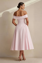Robe midi à épaules dénudées plissée - Harana