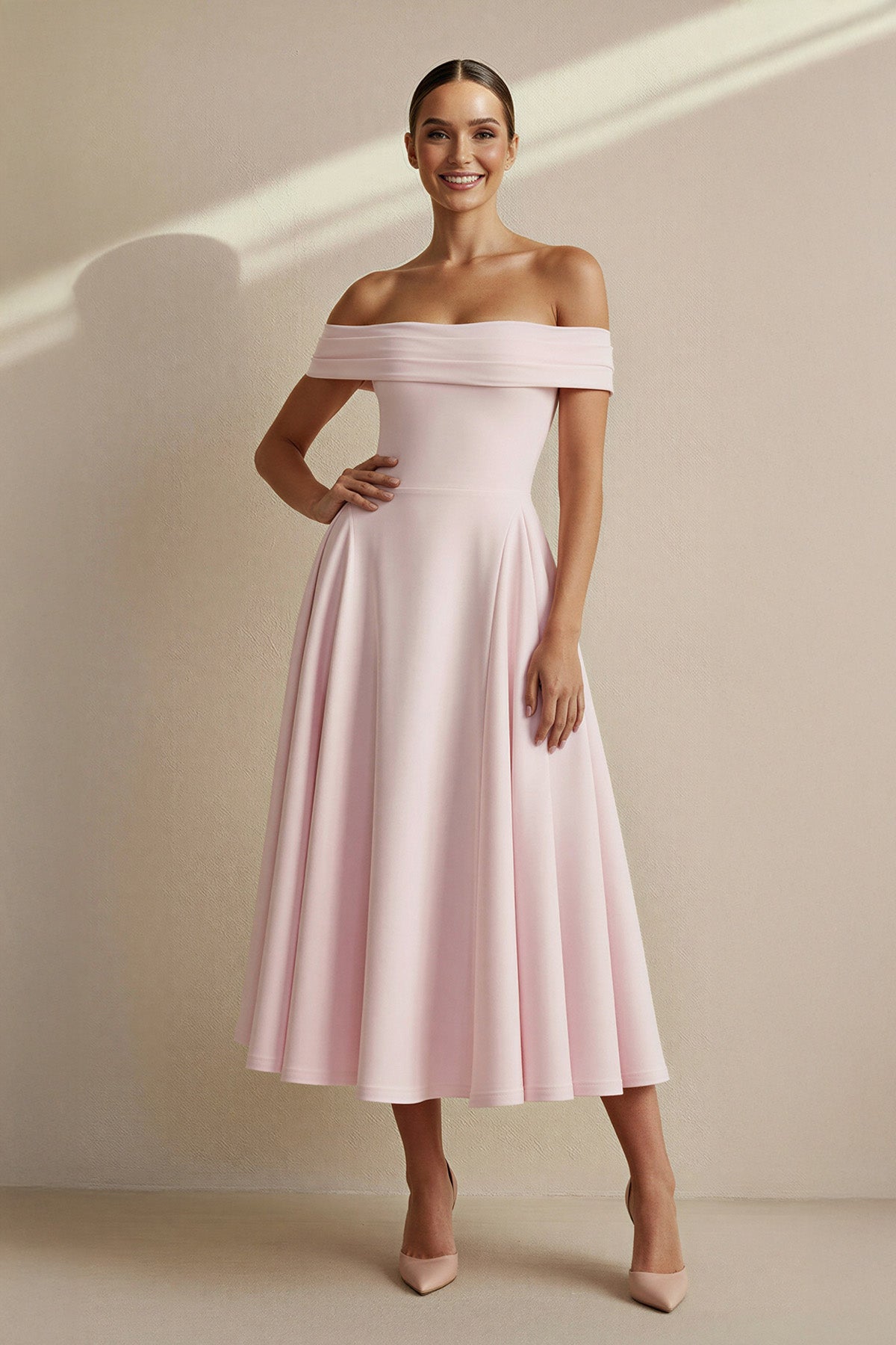 Robe midi à épaules dénudées plissée - Harana