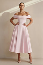 Robe midi à épaules dénudées plissée - Harana