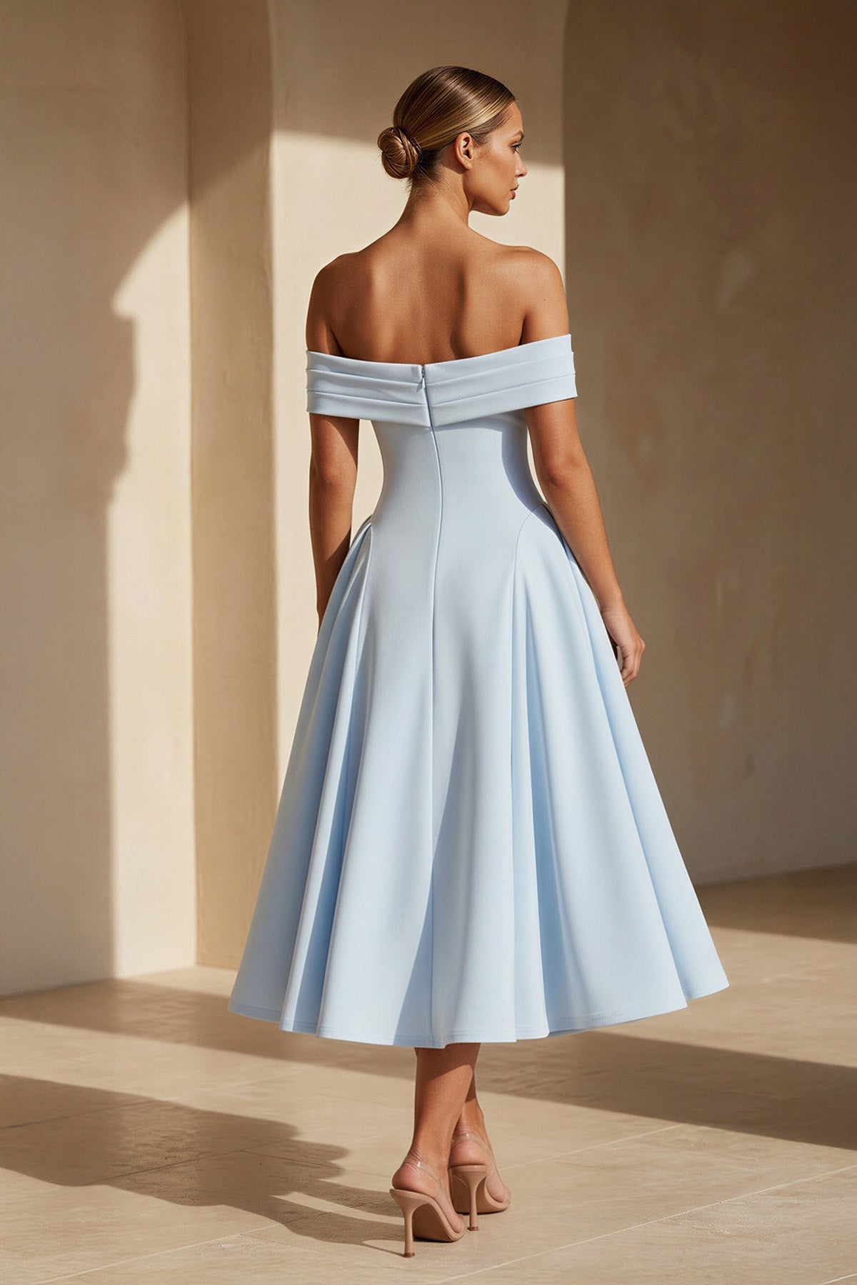 Robe midi à épaules dénudées plissée - Harana