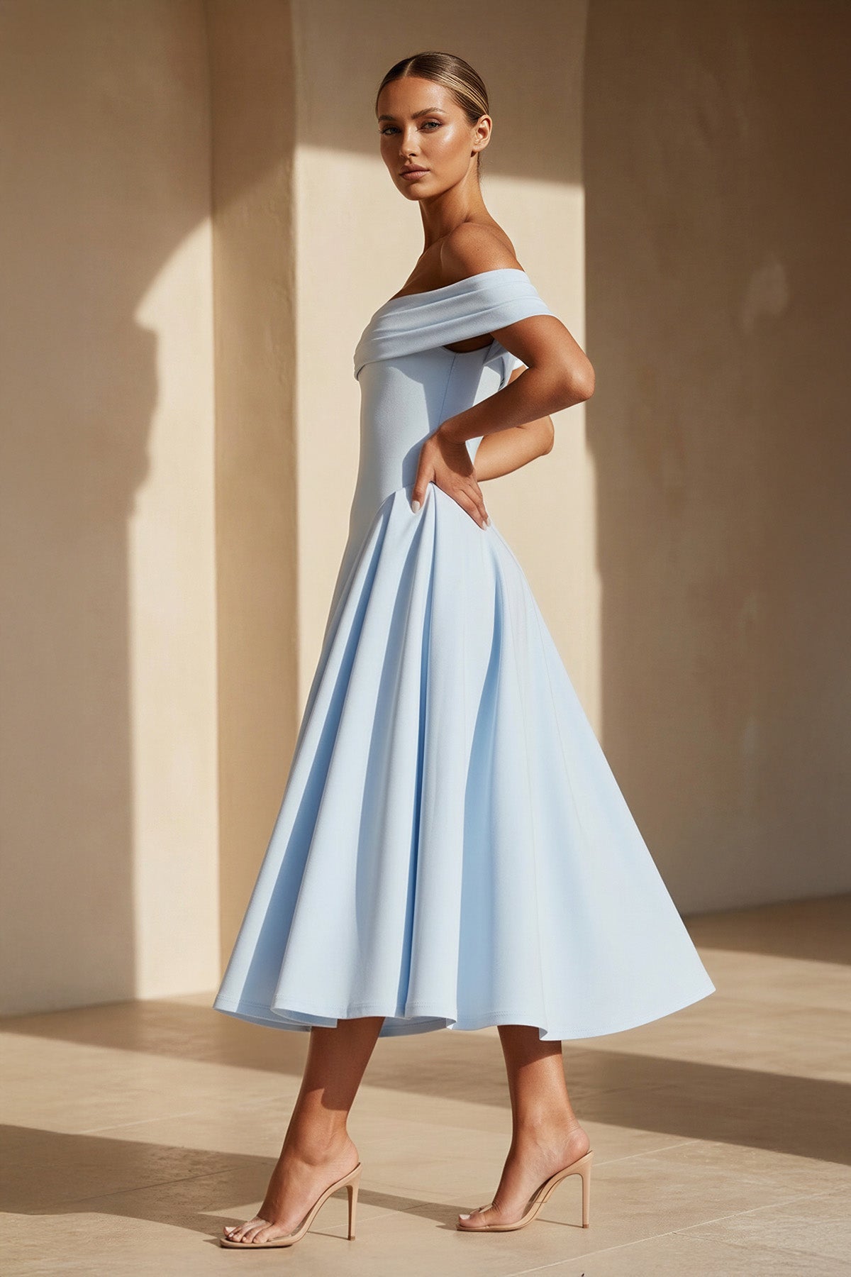 Robe midi à épaules dénudées plissée - Harana