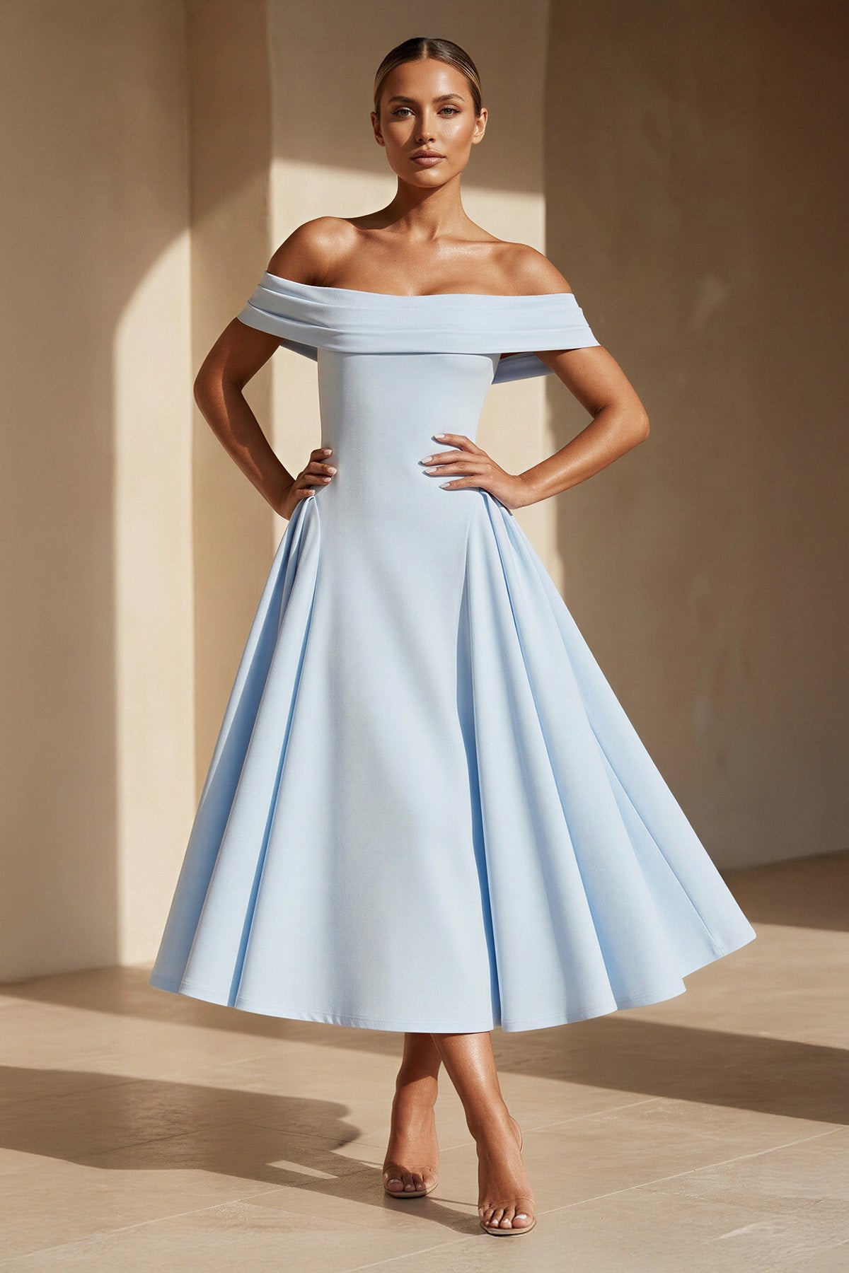 Robe midi à épaules dénudées plissée - Harana