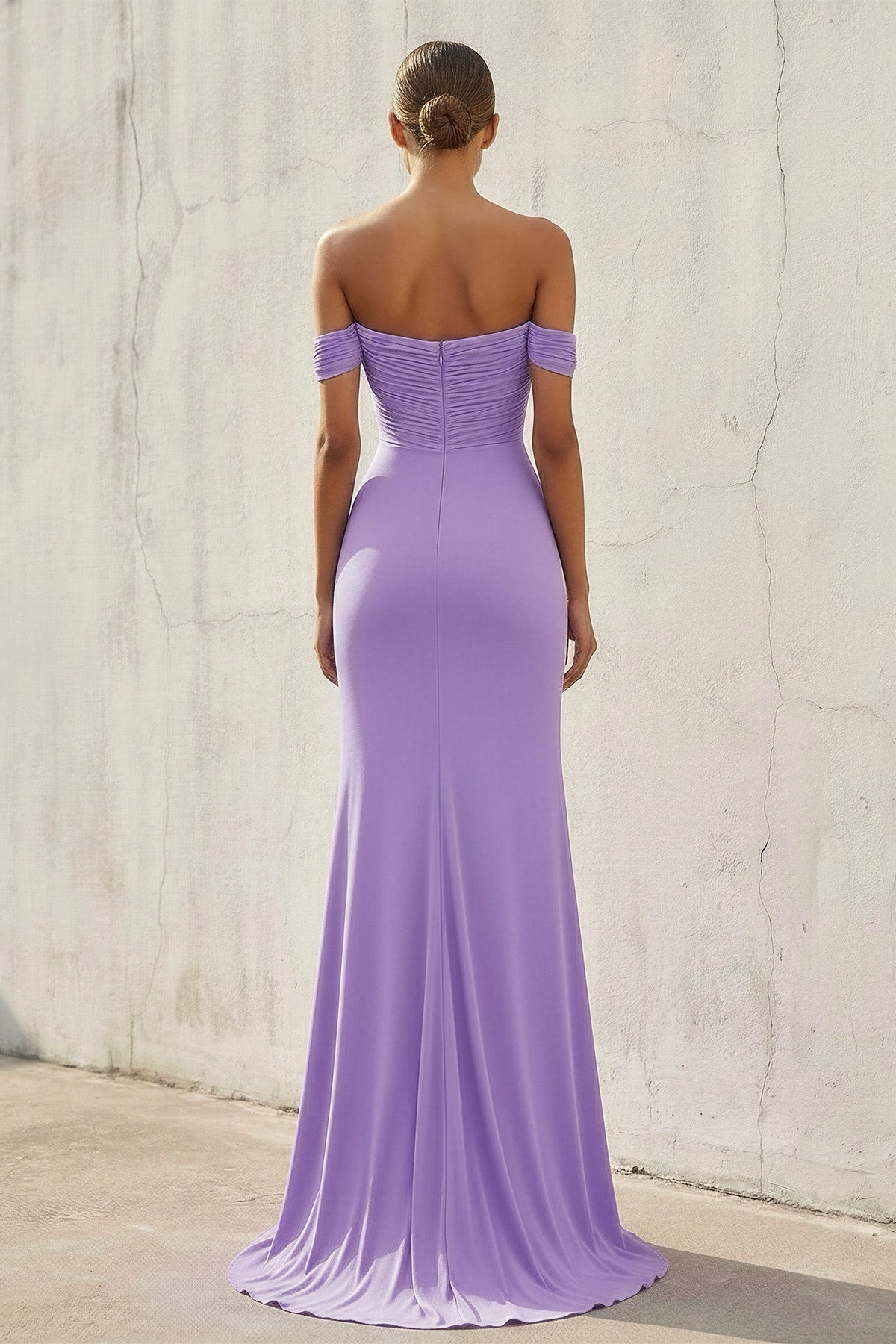 Robe longue lavande à épaules dénudées effet drapé - Harana