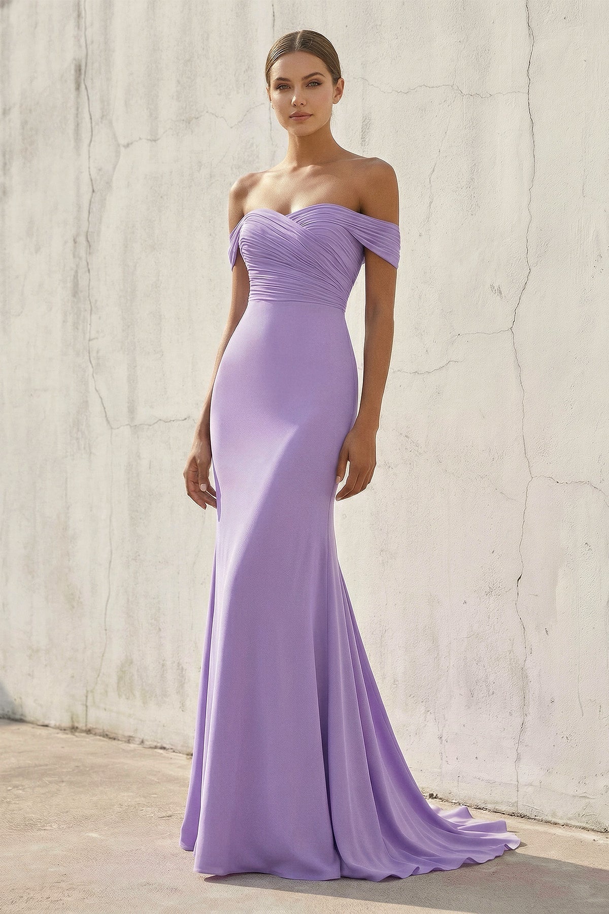 Robe longue lavande à épaules dénudées effet drapé - Harana