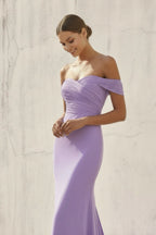 Robe longue lavande à épaules dénudées effet drapé - Harana