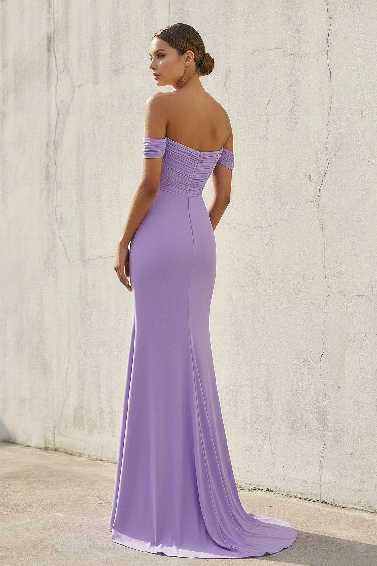 Robe longue lavande à épaules dénudées effet drapé - Harana