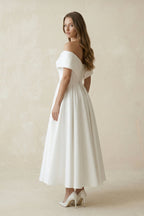 Robe de mariée blanche trapèze en satin à épaules dénudées à corset - Harana