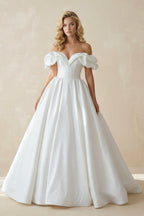 Robe de mariée blanc longue à épaules dénudées satinée - Harana