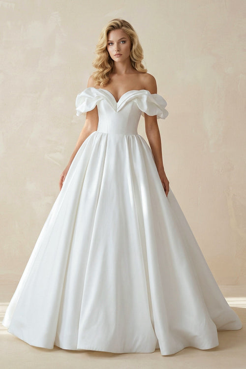 Robe de mariée blanc longue à épaules dénudées satinée - Harana