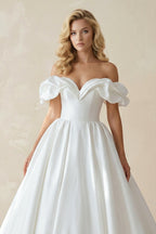 Robe de mariée blanc longue à épaules dénudées satinée - Harana