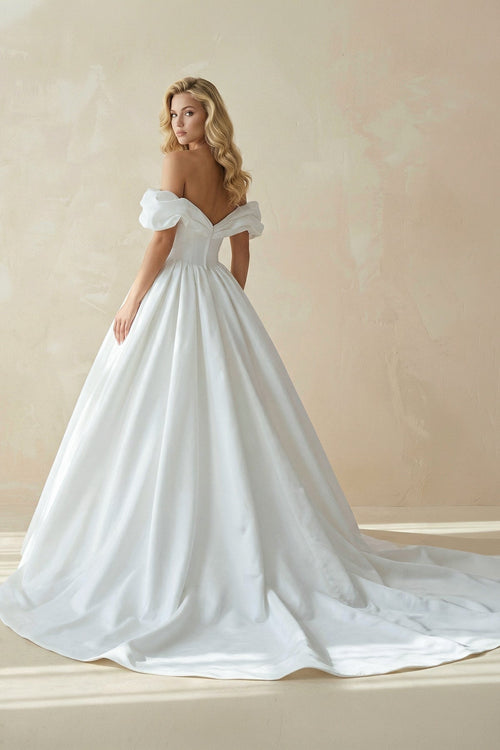 Robe de mariée blanc longue à épaules dénudées satinée - Harana