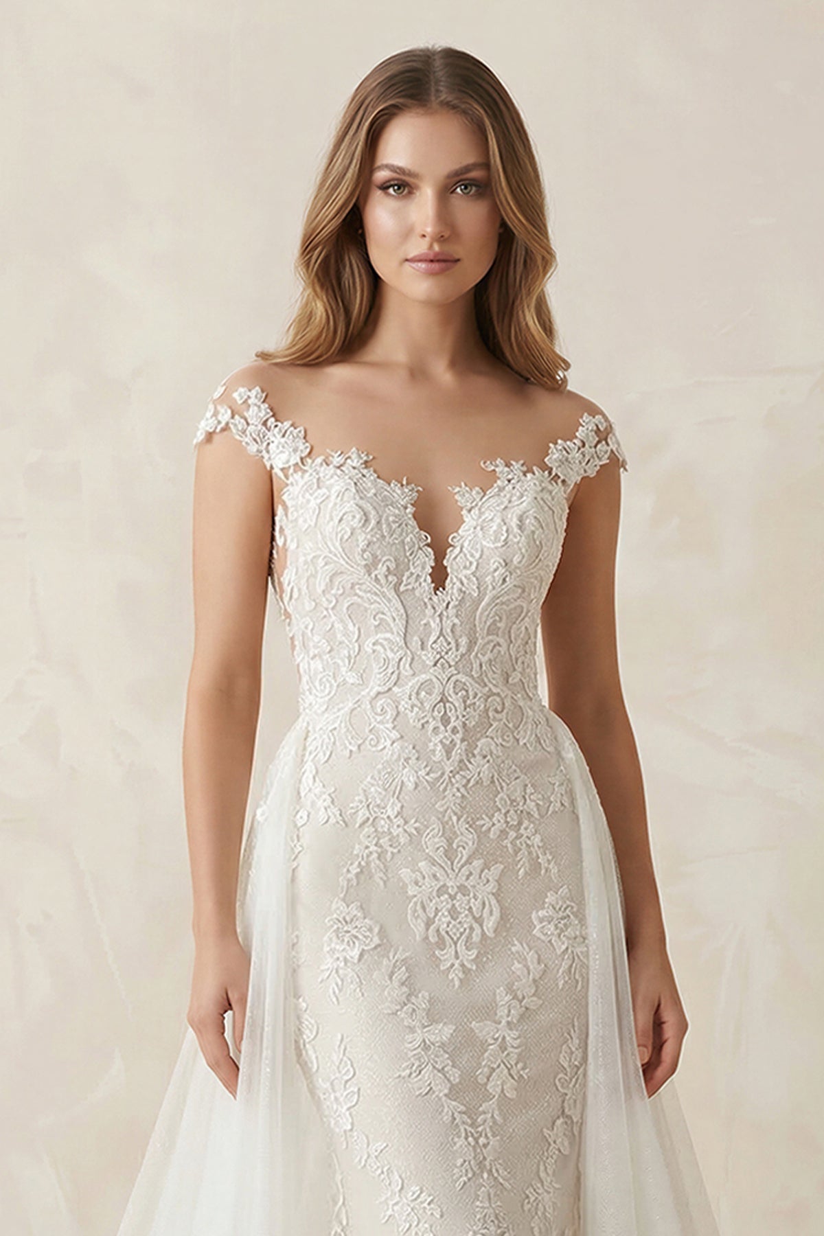 Robe de mariée blanche fourreau tulle sans manches - Harana