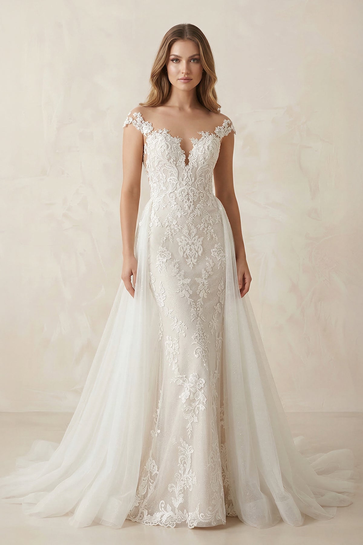 Robe de mariée blanche fourreau tulle sans manches - Harana