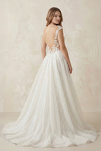 Robe de mariée blanche fourreau tulle sans manches - Harana