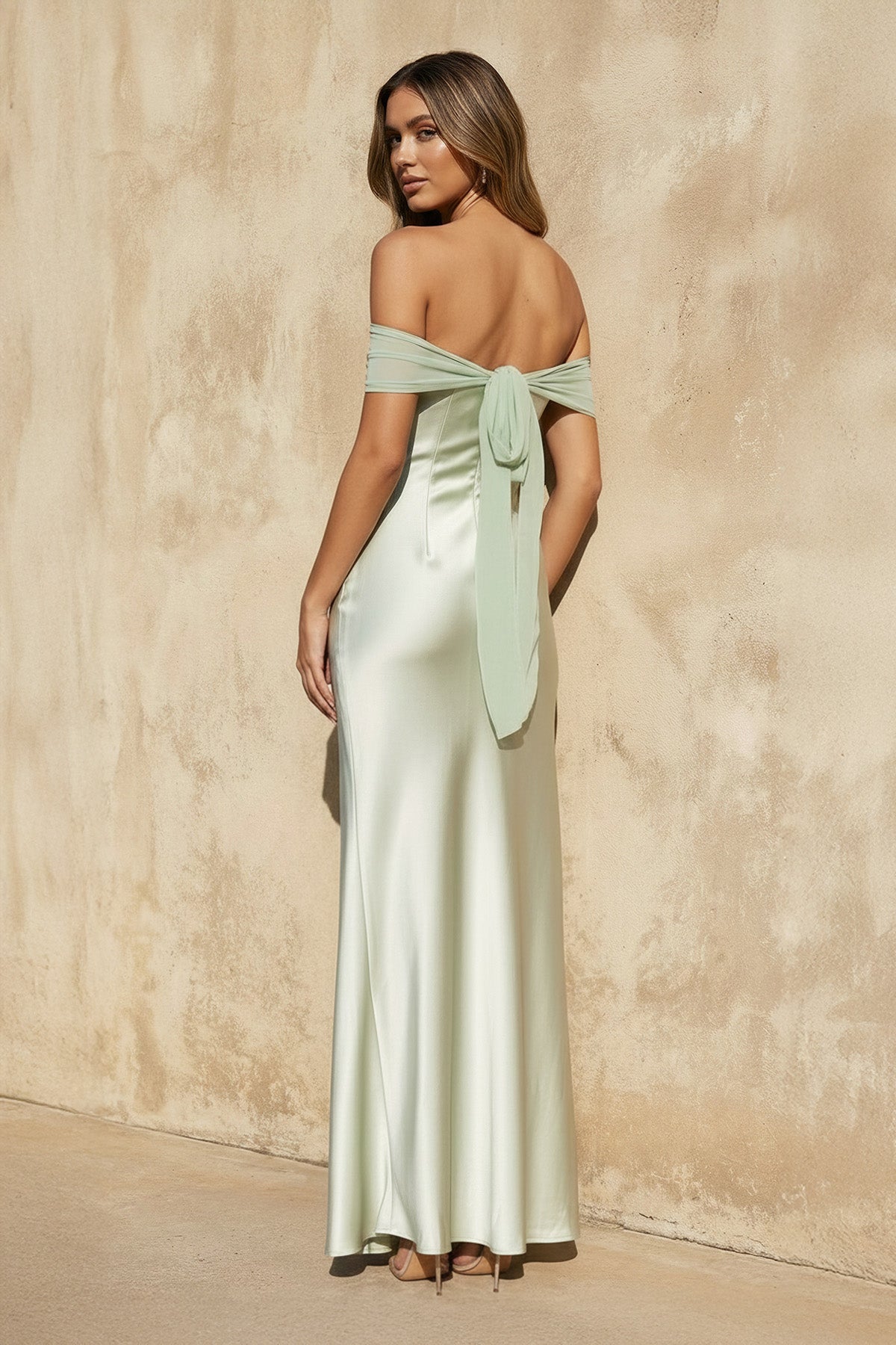Robe longue mint green à épaules dénudées - Harana