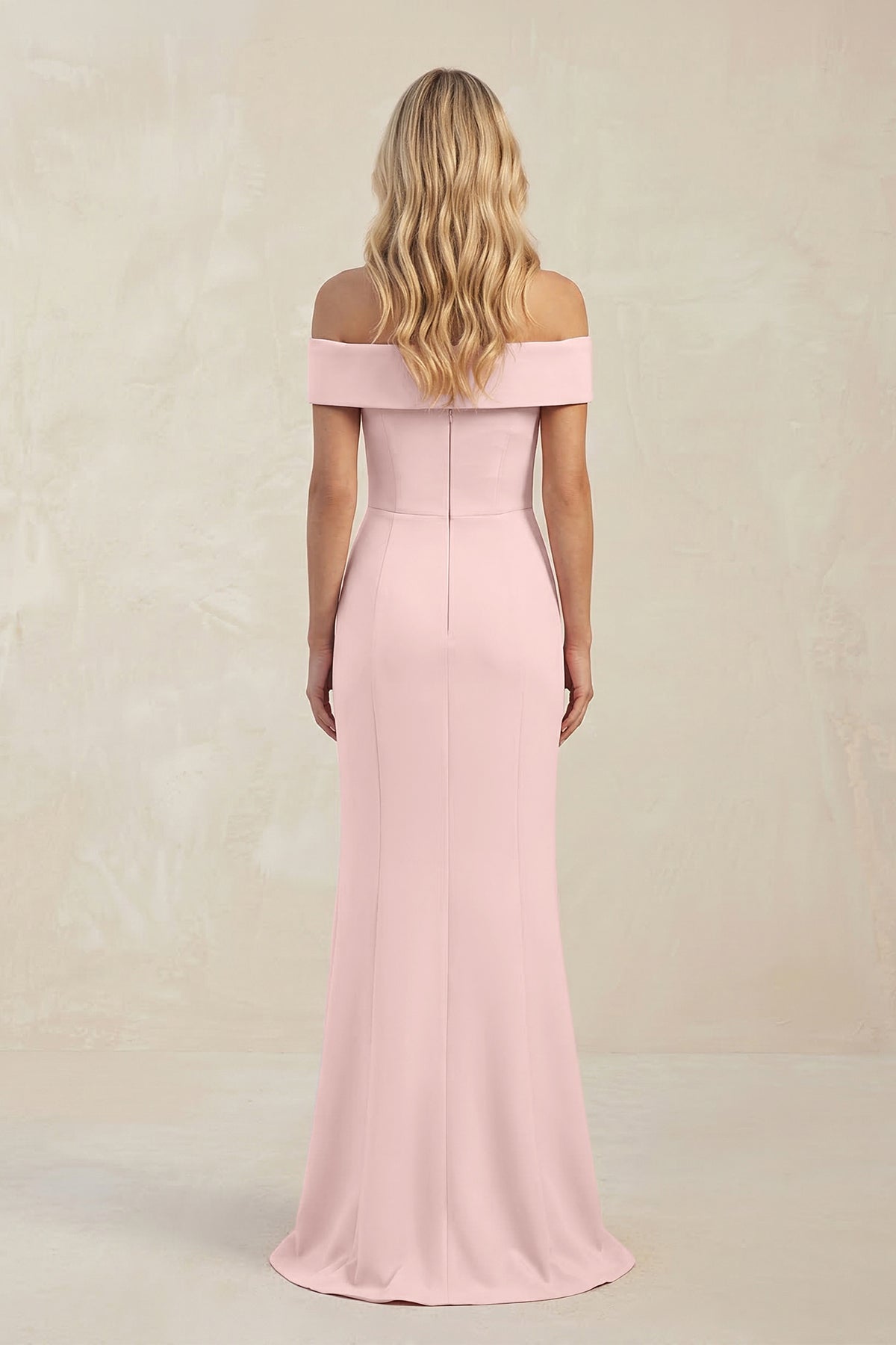 Robe demoiselle d’honneur rose petal longue à épaules dénudées manches courtes avec fente - Harana