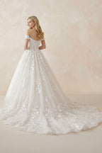 Robe de mariée blanche trapèze en tulle à épaules dénudées sans manches - Harana