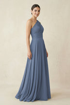 Robe demoiselle d’honneur neptune longue asymétrique sans manches plissée - Harana