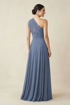 Robe demoiselle d’honneur neptune longue asymétrique sans manches plissée - Harana