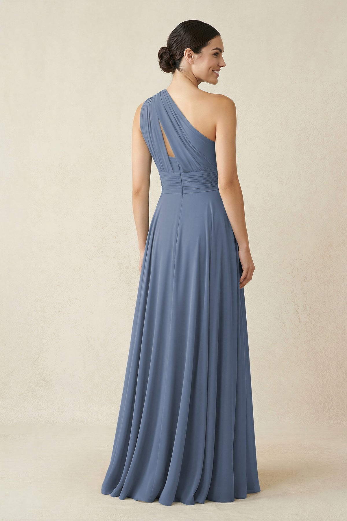Robe demoiselle d’honneur neptune longue asymétrique sans manches plissée - Harana