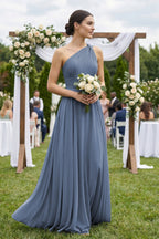 Robe demoiselle d’honneur neptune longue asymétrique sans manches plissée - Harana