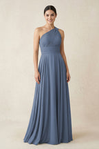 Robe demoiselle d’honneur neptune longue asymétrique sans manches plissée - Harana