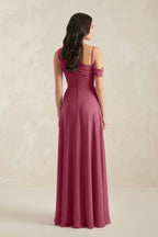 Robe demoiselle d’honneur desert rose longue asymétrique avec fente froncée - Harana