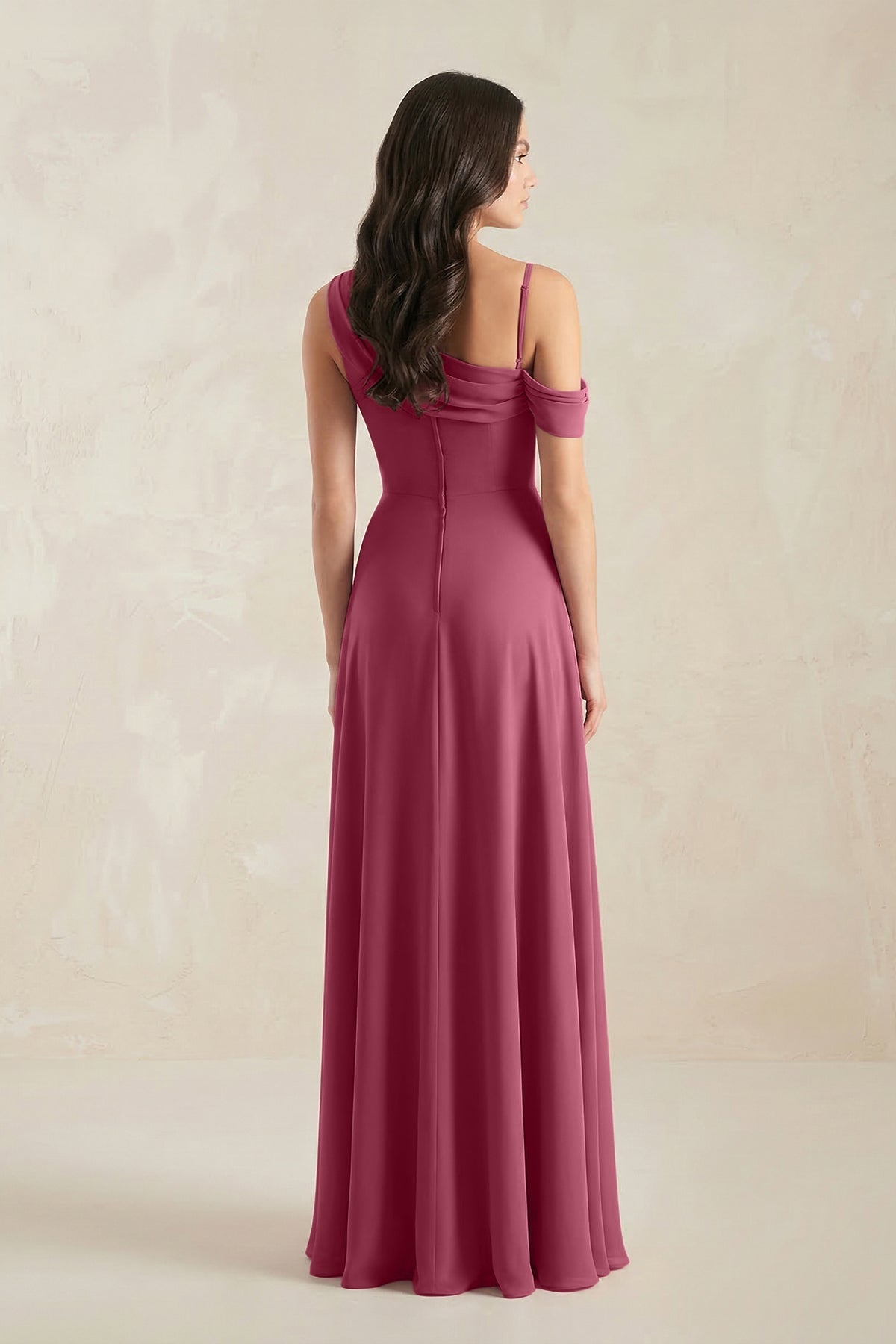 Robe demoiselle d’honneur desert rose longue asymétrique avec fente froncée - Harana