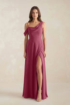 Robe demoiselle d’honneur desert rose longue asymétrique avec fente froncée - Harana